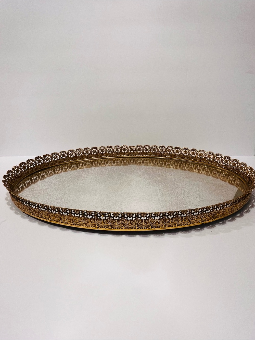 Vtg Hollywood Regency Gold Filigree Mirrored Vanity Tray 1950’s Ornate 19”-11”